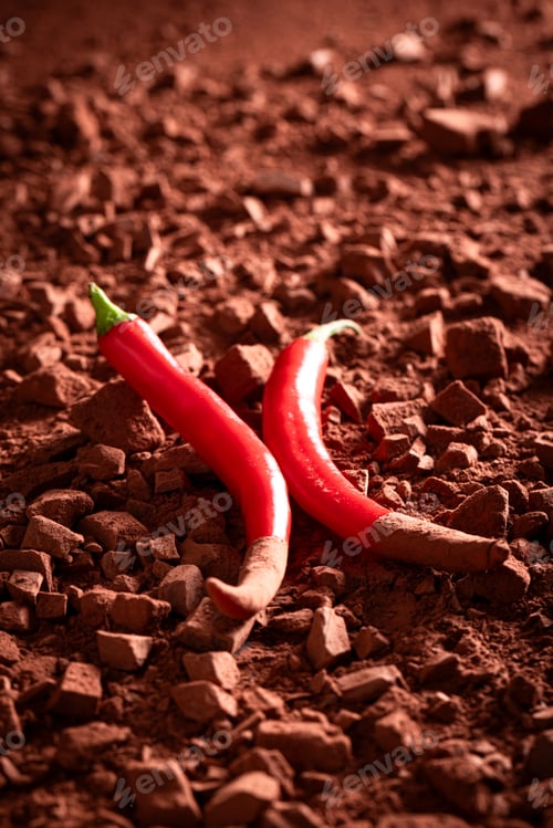Preview: Red chilli pepper with cocoa as ingredient in chocolate.