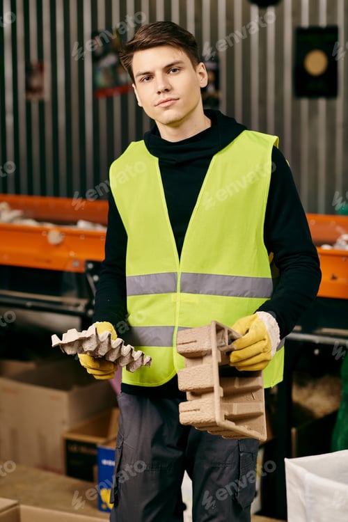 Preview: Eco warrior: young volunteer sorting waste with tool