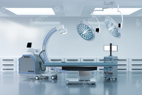 Preview: clean operating room with C arm and medical equipment