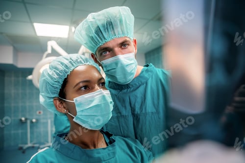 Preview: Medical doctors looking at x-rays in a hospital before operation. Healthcare, medical concept
