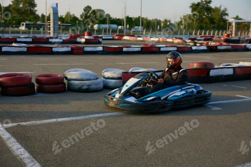 Preview: A thrilling go-kart professional racer speeds on an outdoor training track