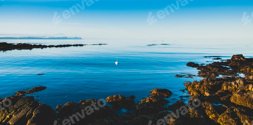 Preview: Relaxing landscape to calm down and relieve stress, blue lake with serene and calm waters