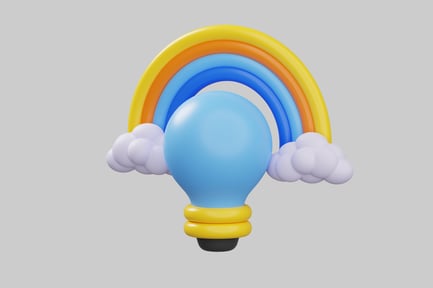 Preview: Lightbulb with rainbow and clouds
