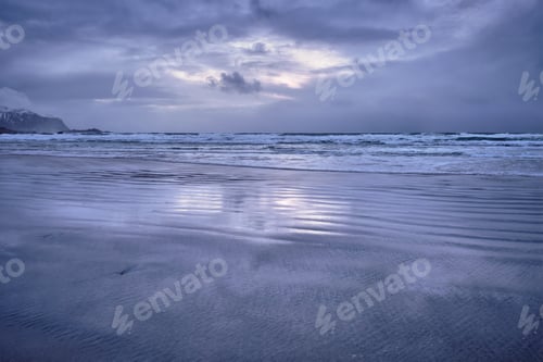 Preview: Skagsanden beach on sunset, Lofoten islands, Norway