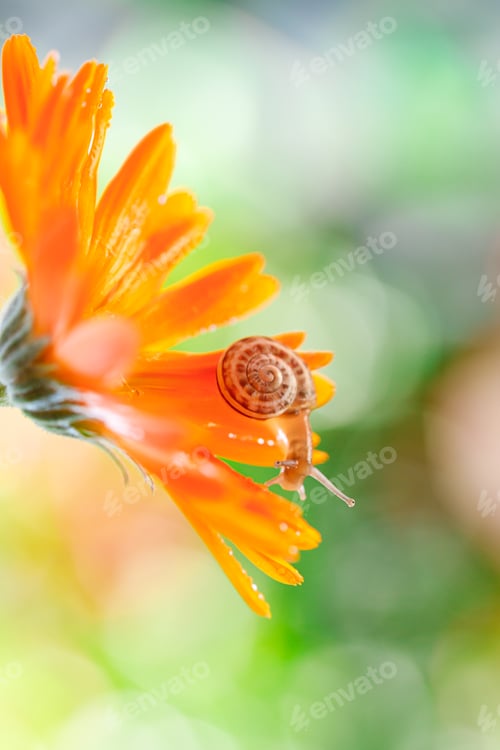 Preview: Close-Up Of Snail On Yellow Flower.