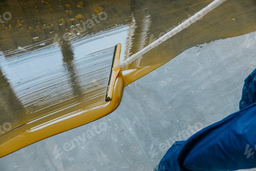 Preview: Epoxy resin applied to the floor. Industrial hall with colored floor