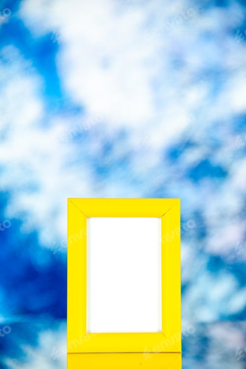 Preview: front view yellow picture frame on light blue background portrait photo color present family gift