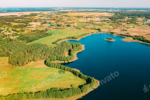 Preview: Braslaw District, Vitebsk Voblast, Belarus. Aerial View Of Nedrovo Lake, Green Forest Landscape. Top
