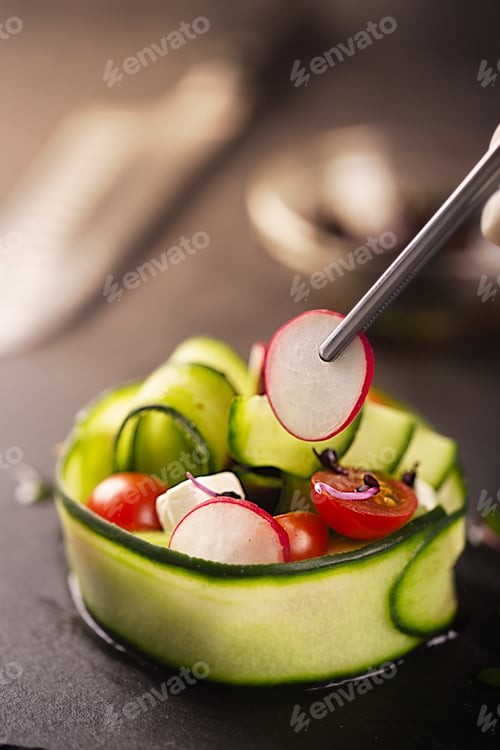 Preview: A vegetable soup made from fresh vegetables being decorated by chief