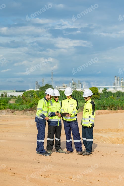 Preview: Engineer team project planning outdoor survey team, plant factory construction site group meeting