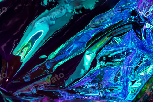 Preview: Abstract background blue shiny crumpled hologram with sparkles. Trendy neon textured background