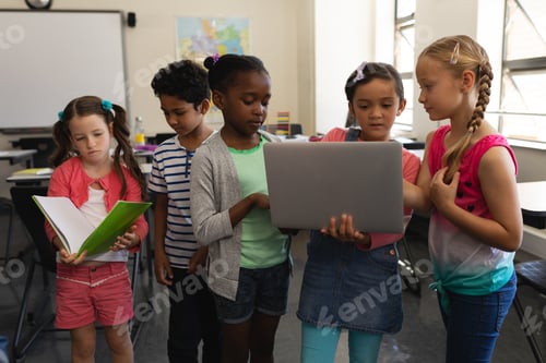 Preview: Group of school kids studying together in classroom of elementary school