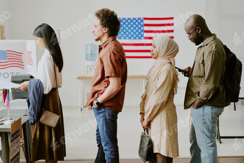 Preview: Young People Standing In Line At Polling Station
