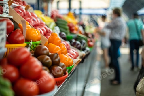 Preview: Fresh vegetables at a farmers market indoors