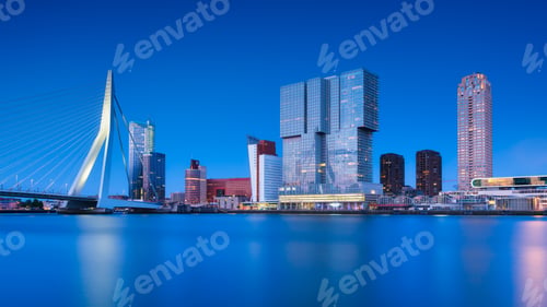 Preview: Rotterdam, Holland. View of the Erasmus Bridge and the city center. Panoramic view.