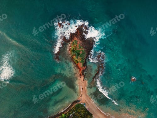 Preview: Aerial Drone View of Sri Lanka Small Island Parrot Rock, Mirissa Beach