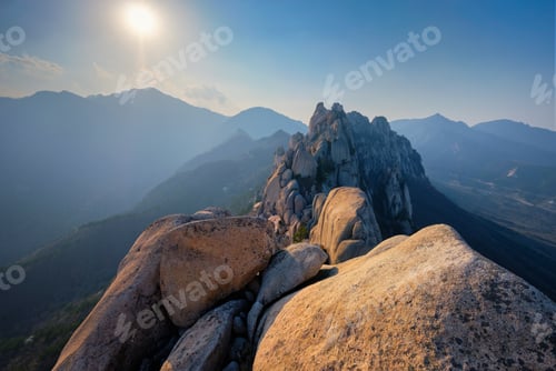Preview: View from Ulsanbawi rock peak on sunset. Seoraksan National Park, South Corea