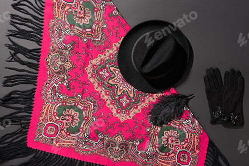 Preview: Fashion clothes stylish set. Shawl, hat and gloves