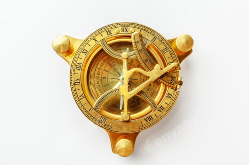 Preview: Antique golden compass isolated on white background