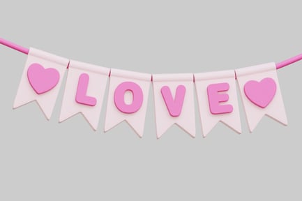 Preview: 3D Pink Love Bunting Banner With Hearts