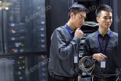 Preview: Technicians doing maintenance in computer room