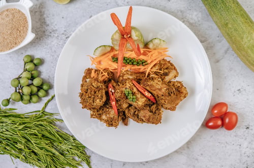 Preview: Herbs Fried Pork with Chili, Tomato, Cucumber, Carrot, and Fresh pepper