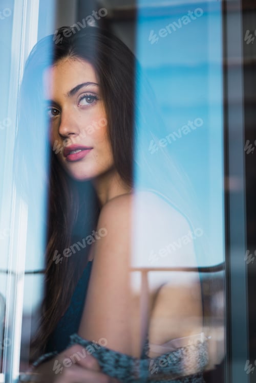 Preview: Beautiful sensual model through glass