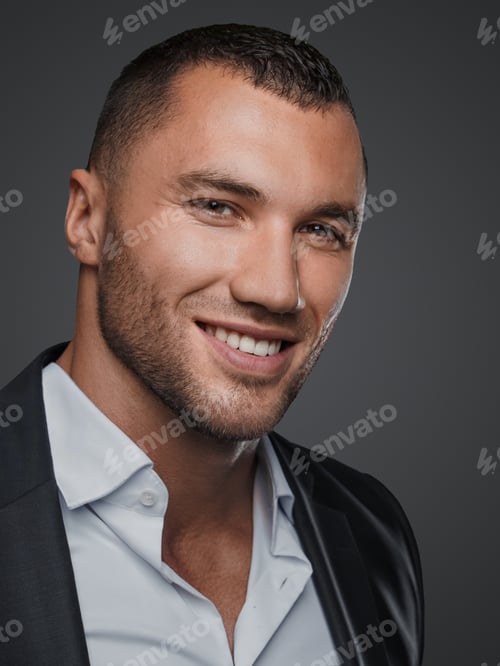 Preview: Charming Elegance: Close-Up of Handsome Man in Classic Attire
