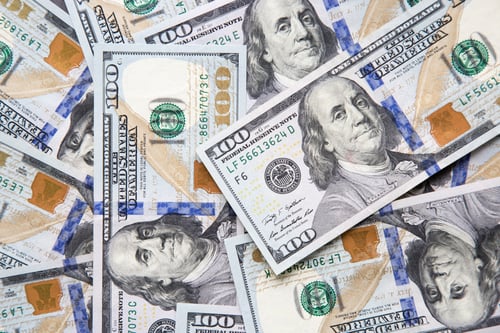 Preview: top view of the scattered hundred dollar bills