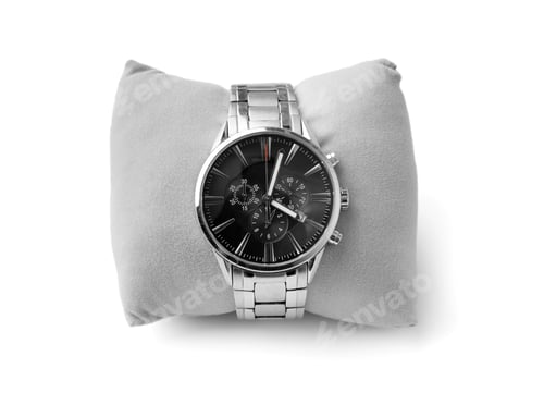 Preview: Elegant Silver Wristwatch on Gray Display Pillow