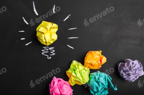 Preview: Great idea concept, crumpled paper on the chalkboard