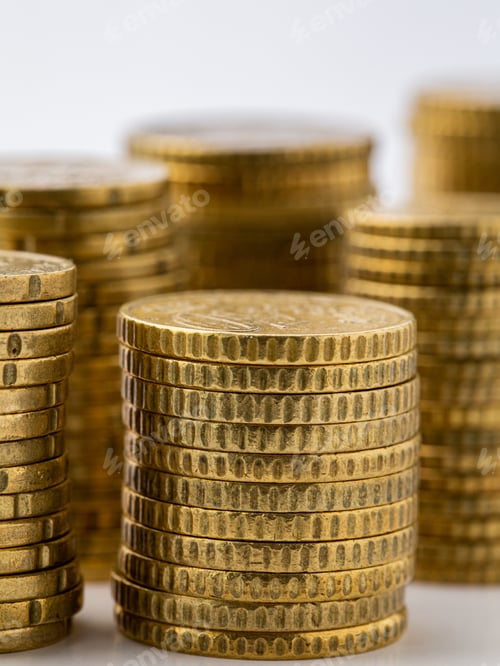 Preview: Macro shot of plies of golden coins