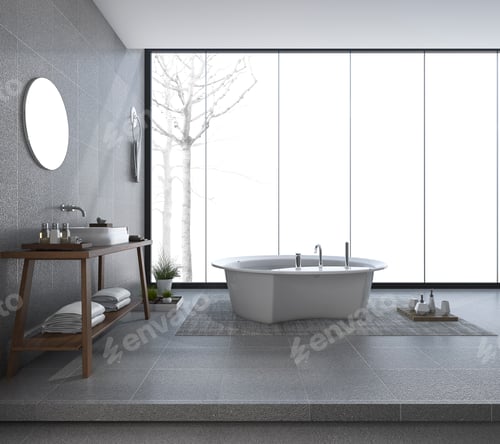 Preview: 3d rendering modern bathroom design with beautiful view in winter