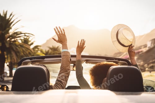 Preview: Happy young couple doing road trip in tropical city