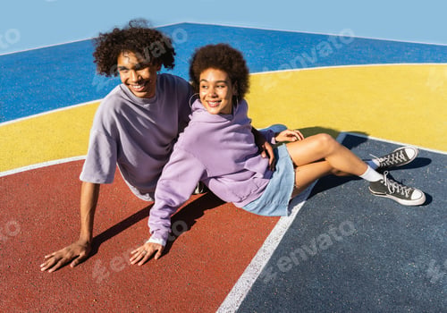 Preview: African american young couple dating outdoors, modern urban background