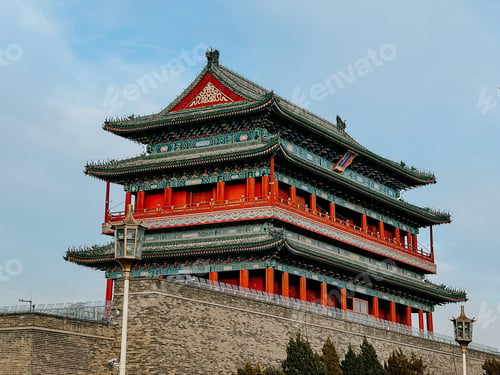 Preview: Low angle shot of a building with Chinese architecture captured during the daytime