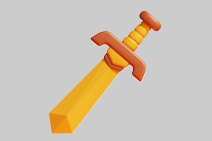 Preview: Contemporary Sword in Warm Yellow and Orange Tones with Wooden Handle