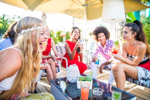 Preview: Friends making party in a lounge bar