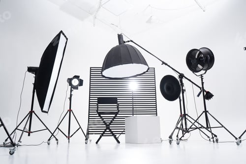 Preview: Modern photo studio with professional equipment. White cyclorama.
