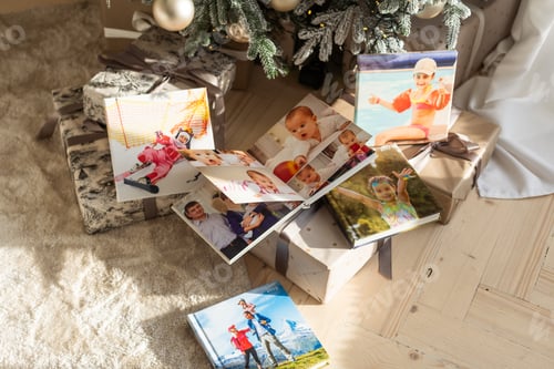 Preview: travel photo books lie near the Christmas tree