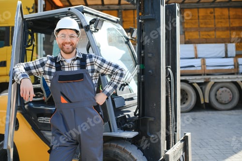 Preview: Warehouse man worker with forklift
