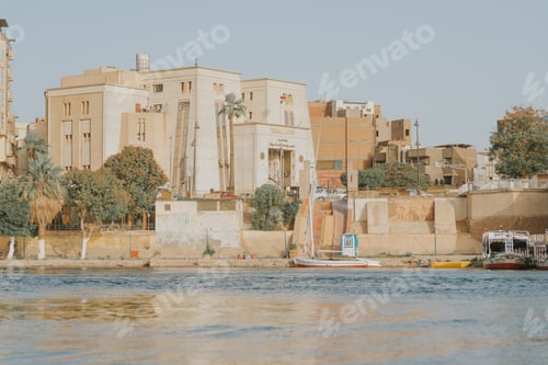 Preview: Felucca sailing on nile river with luxor temple in background