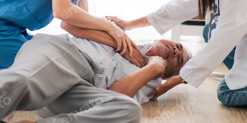 Preview: Health insurance service, Young Asian caregiver nurse examine senior man or woman patient at home
