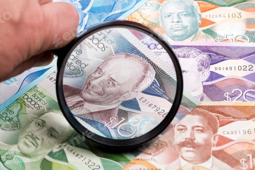 Preview: Barbadian dollar in a magnifying glass