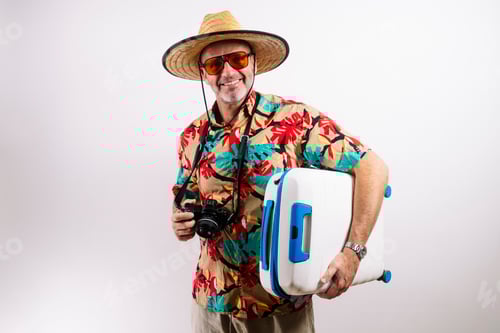 Preview: Smiling man ready for tropical vacation adventure