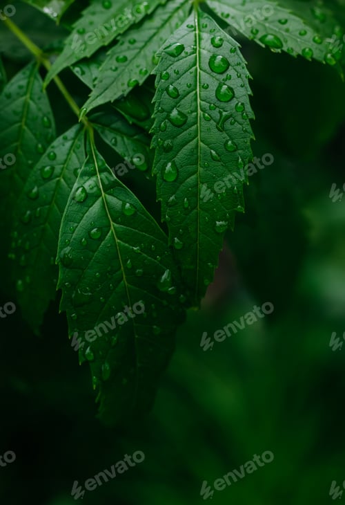 Preview: Dark green leaves on a rainy day