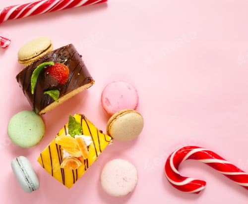 Preview: dessert cakes sweets on a pink background