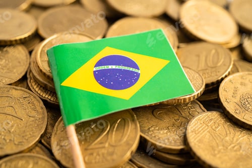 Preview: Brazil flag on coins money, finance and accounting, banking concept.