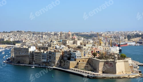 Preview: Scenic view of the Fort St. Angelo fort in Birgu, Malta