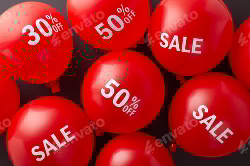 Preview: Budget-minded shopper Black Friday theme. Top-view image of red balloons featuring "sale"